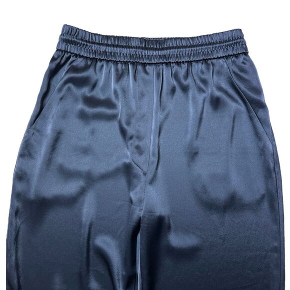 Nanushka Navy Wide Leg Satin Pants High-Waisted Size L - Picture 4 of 8